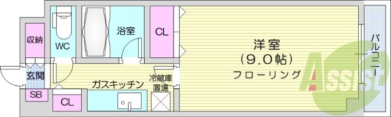 1K、オートロック、エアコン、バストイレ別、灯油FF暖房