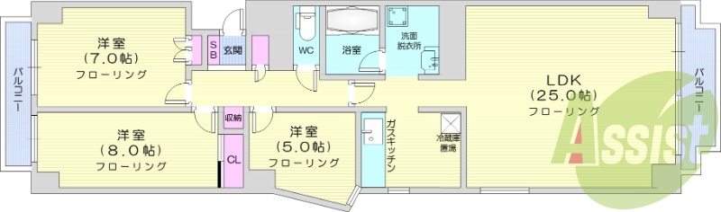 3LDK、分譲タイプ、トランクルーム、都市ガス