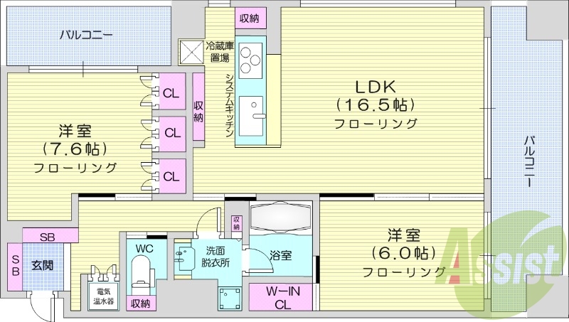2LDK、分譲タイプ、追い焚き、浴室乾燥機