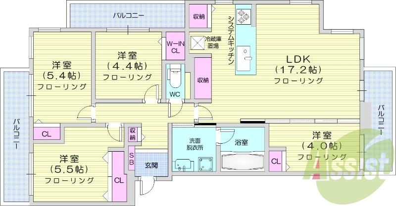 4LDK、分譲、システムキッチン、追い焚き、浴室乾燥機