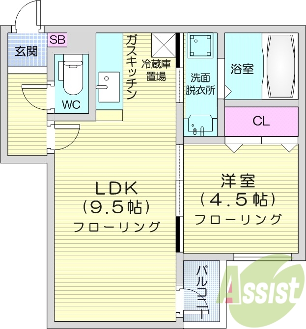 1LDK、エアコン、シャワートイレ、追い焚き