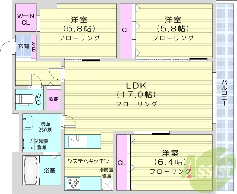 3LDK、都市ガス、ネット無料、リノベーション、