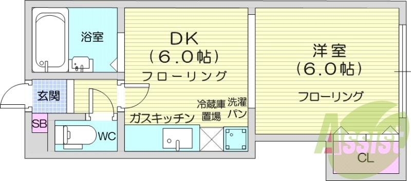 1DK、モニターホン、ガス給湯、灯油FF暖房、ウォシュレット