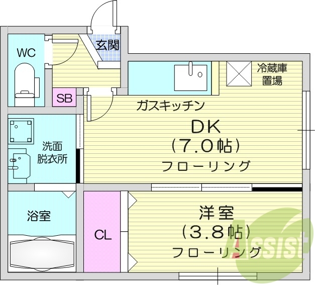 1DK、エアコン、シャワートイレ、モニタ付インターホン
