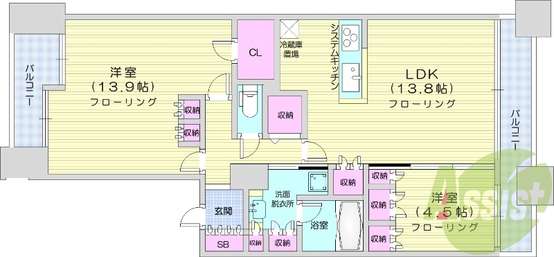2LDK、分譲賃貸、都市ガス、システムキッチン