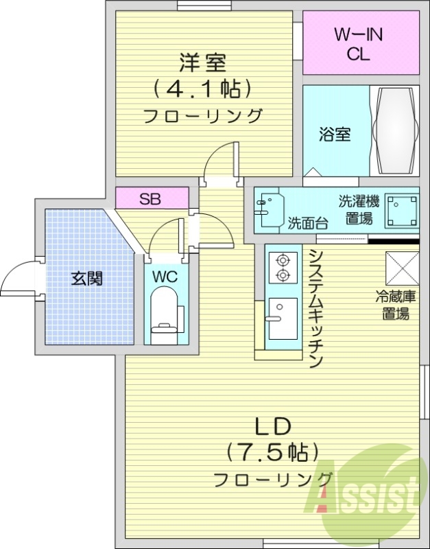 1LDK、オートロック、ネット無料、都市ガス