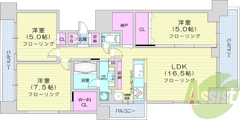 3LDK、ネット無料、システムキッチン、