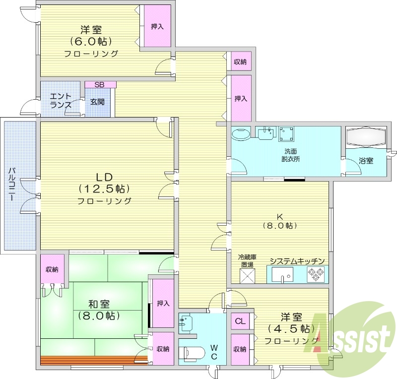3LDK、エアコン、システムキッチン、独立洗面台