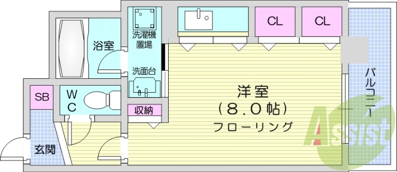 1R、オートロック、エアコン、独立洗面台
