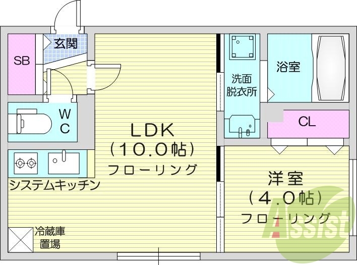1LDK、エアコン、都市ガス、浴室乾燥機