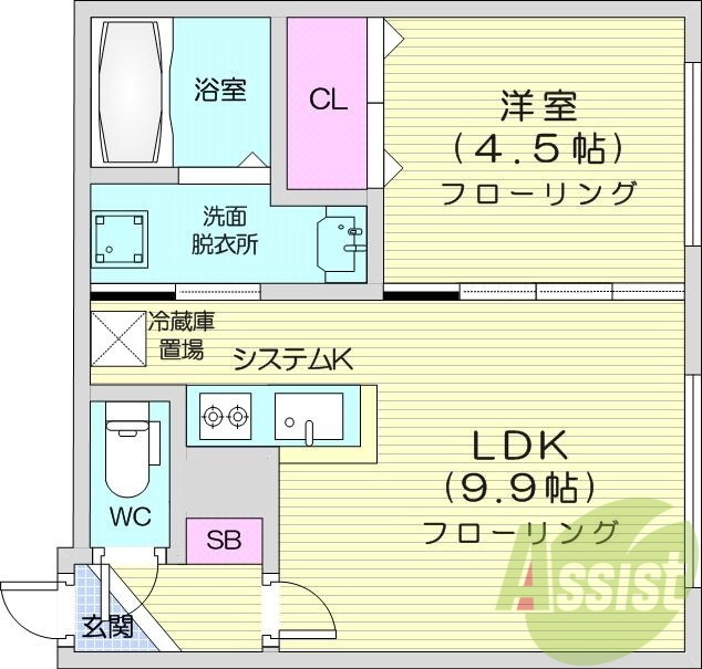 1LDK、エアコン、都市ガス、浴室乾燥機