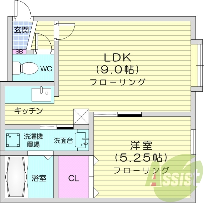 1LDK、シャワートイレ、シャンプードレッサー、クローゼット