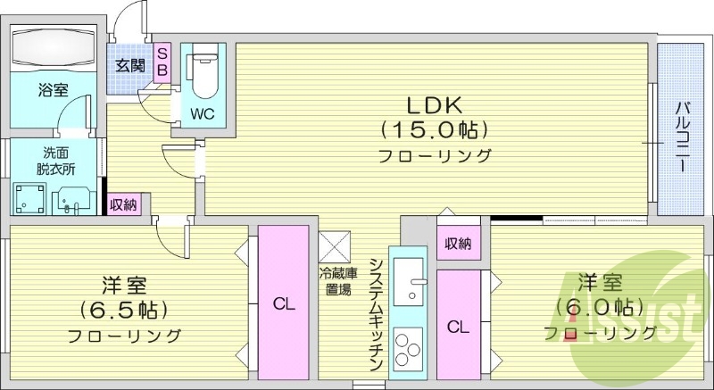 2LDK、灯油暖房、追い焚き、システムキッチン