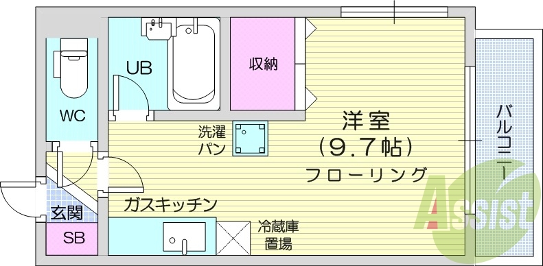 1DK、都市ガス、風呂トイレ別、モニターホン