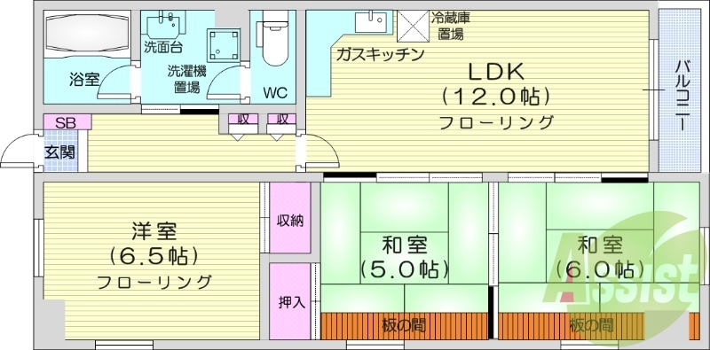 3LDK、オートロック、追い炊き、灯油給湯、バストイレ別