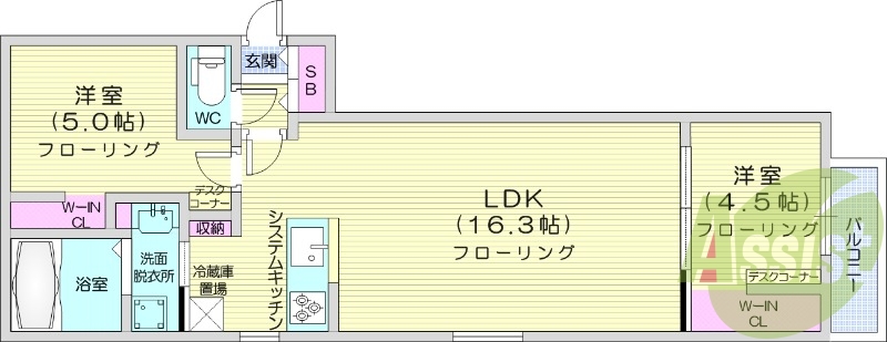 2LDK、ペット可、エアコン、浴室乾燥機