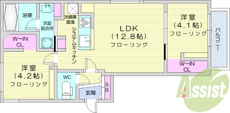2LDK、ペット可、エアコン、浴室乾燥機