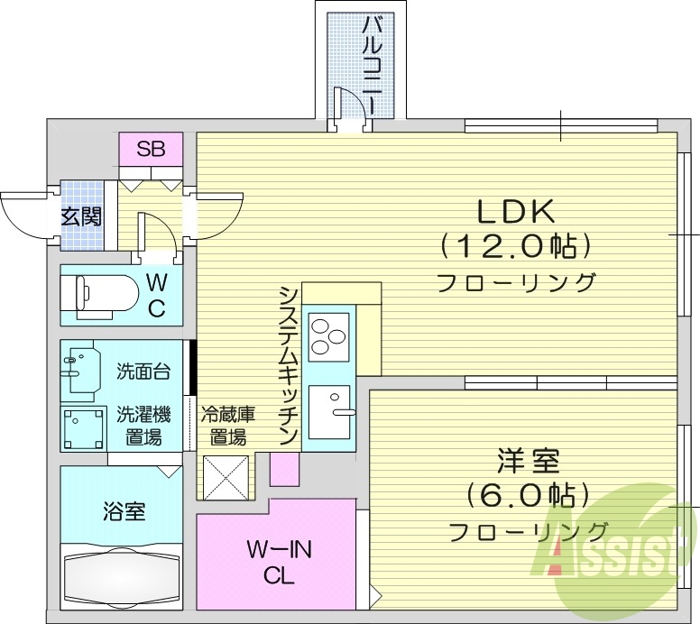 1LDK、エアコン、システムキッチン、TVインターフォン