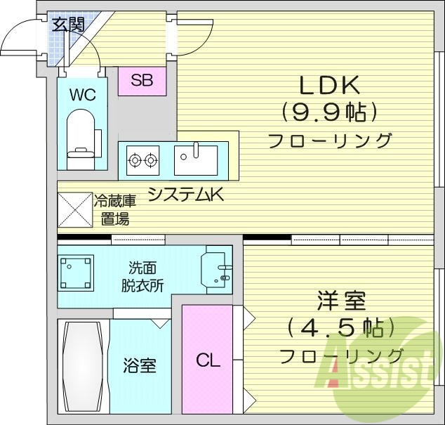1LDK、エアコン、都市ガス、浴室乾燥機