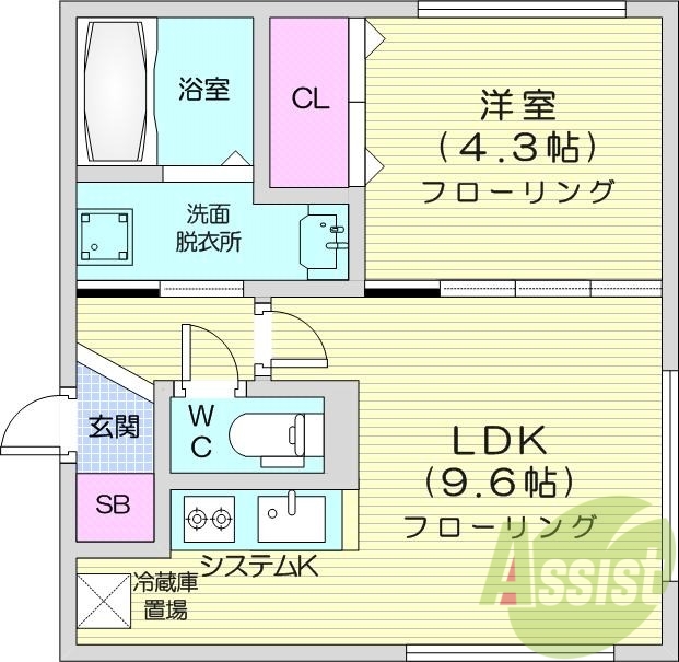 1LDK、エアコン、都市ガス、浴室乾燥機