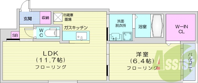 1LDK、オートロック、ペット可、角部屋