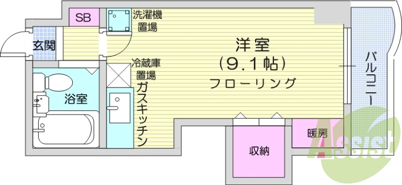 1R、灯油暖房、独立洗面台、ガスキッチン、家電付き