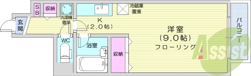 1K、都市ガス、収納、ガス暖房、洗濯機置場
