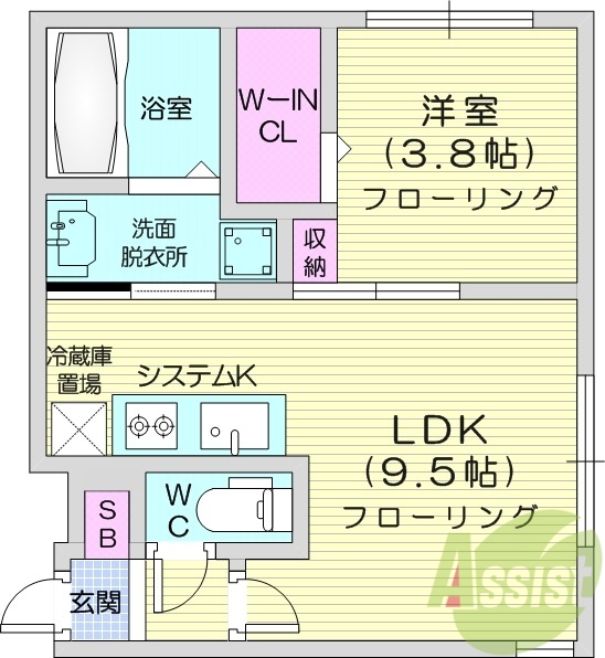 1LDK、エアコン、灯油暖房、ペット相談可