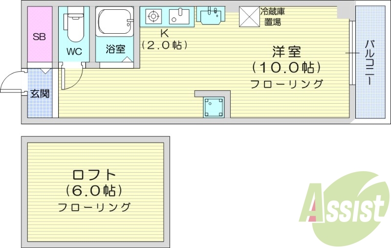 1LDK、独立洗面台、バストイレ別