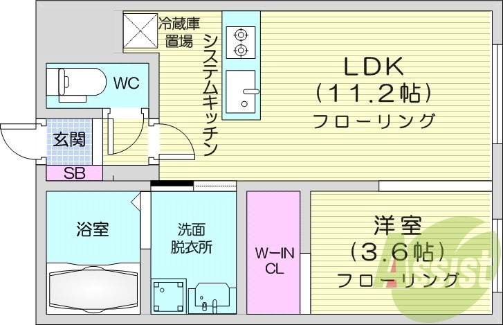 1LDK、エアコン、オートロック、灯油暖房