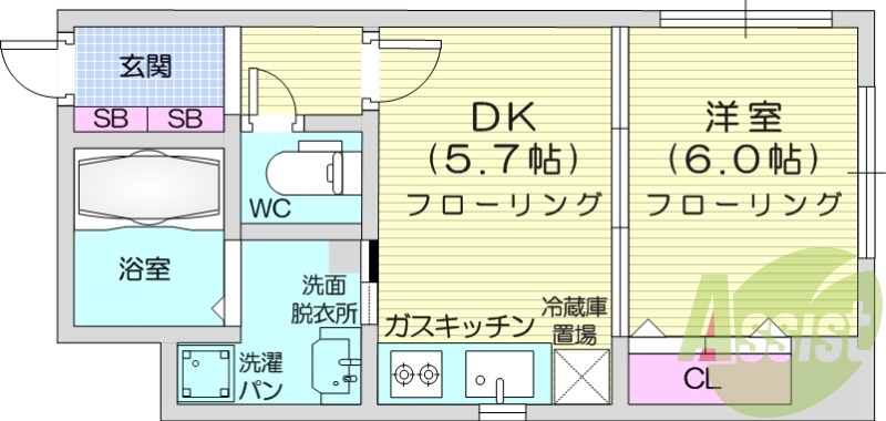 1DK、浴室乾燥、灯油暖房、宅配ボックス