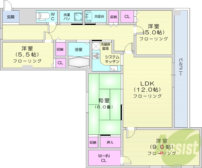 4LDK、都市ガス、システムキッチン、クローゼット