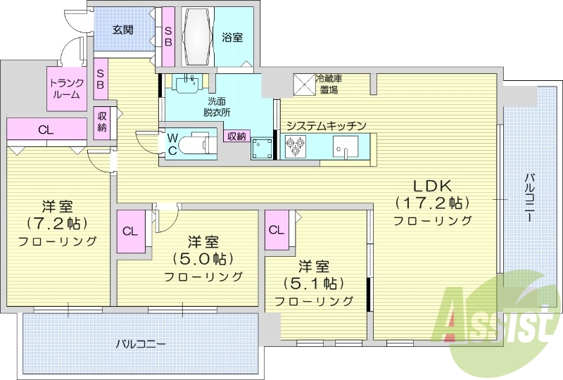 3LDK、浴室乾燥機、食器洗乾燥機、オートロック