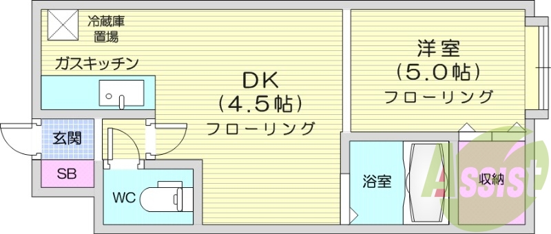 1DK、洗面化粧台、灯油FF暖房、エレベーター、防犯カメラ