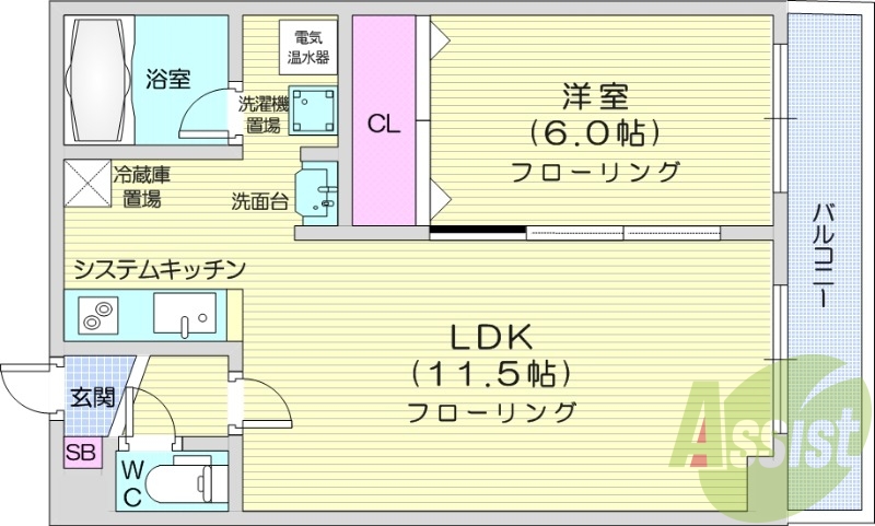 1LDK、エアコン、電気暖房、オートロック、宅配BOX