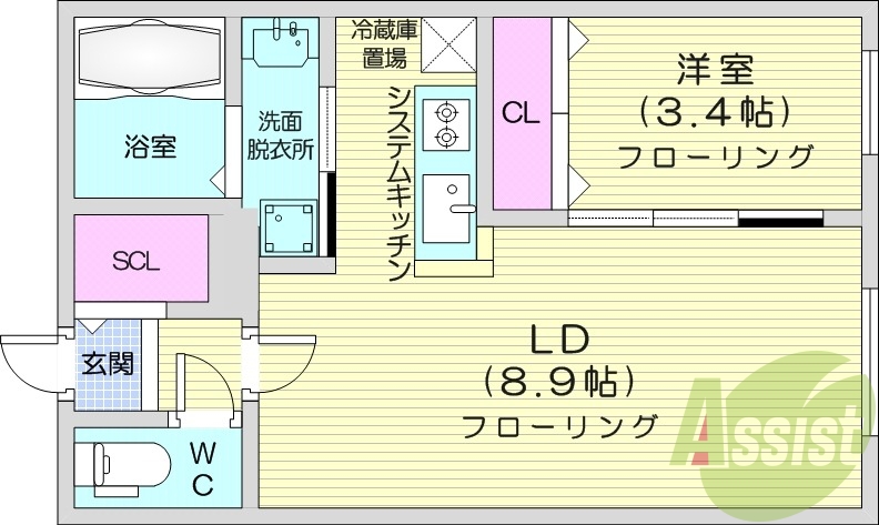 1LDK、エアコン、都市ガス、ネット無料