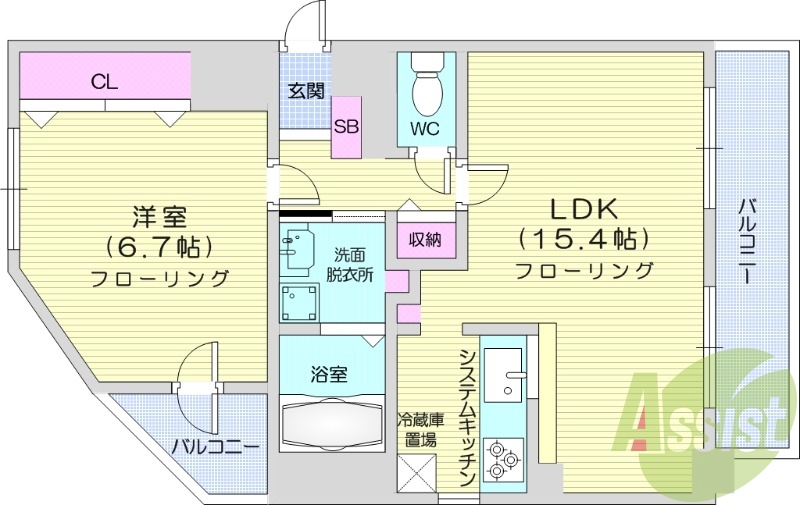1LDK、クローゼット、シューズボックス、洗面脱衣所