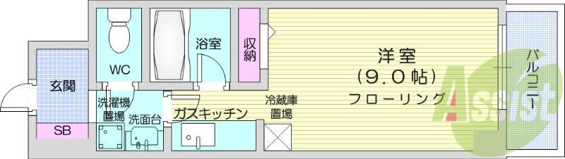 1K、バルコニー、プロパンガスリミット、独立洗面台