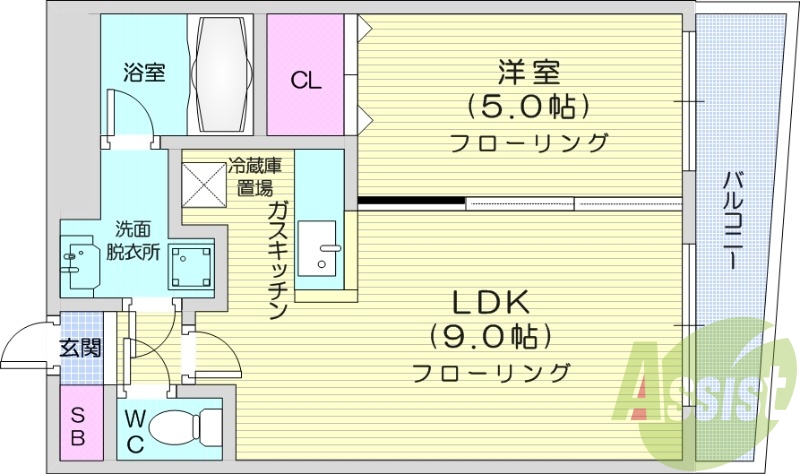 1LDK、ガス安君、エアコン、シャンプードレッサー