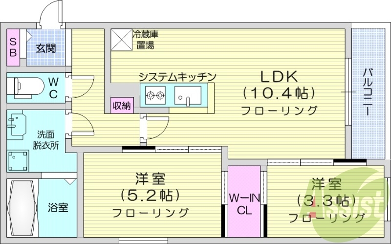 2LDK、エアコン、都市ガス、ネット無料