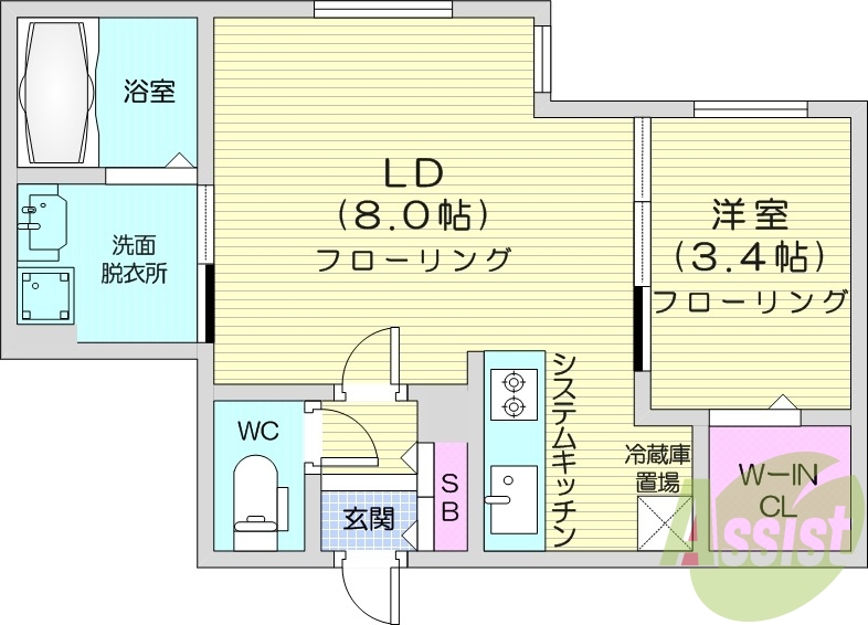 1LDK、エアコン、都市ガス、ネット無料