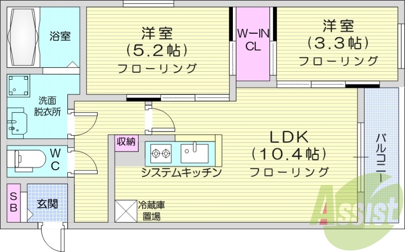 2LDK、エアコン、都市ガス、ネット無料