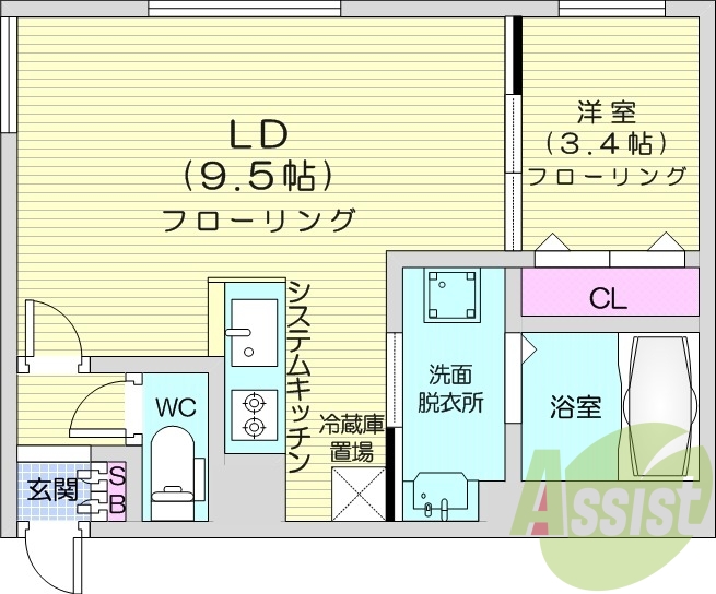 1LDK、エアコン、都市ガス、ネット無料