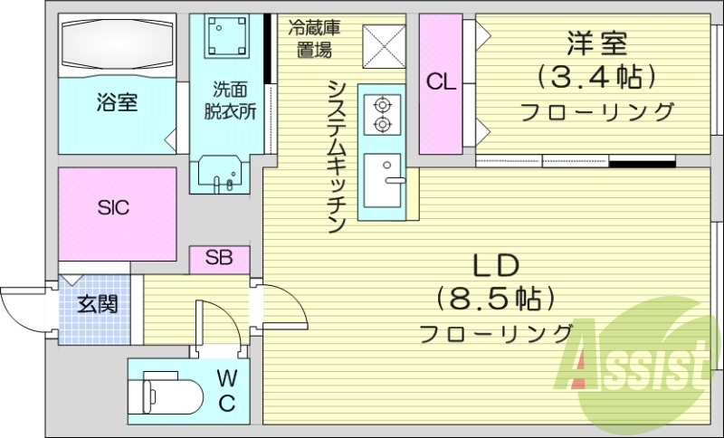 1LDK、エアコン、都市ガス、ネット無料