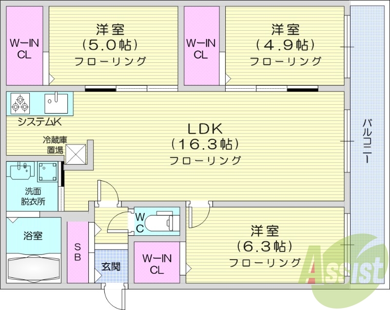 3LDK、エアコン、追い焚き、ネット無料