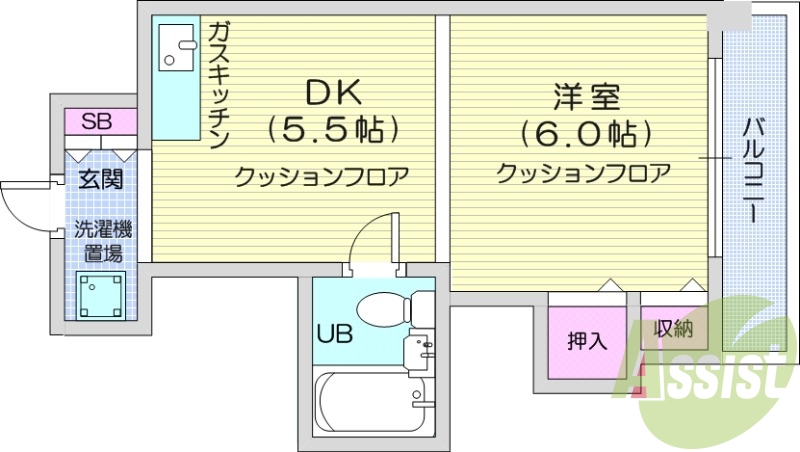 1DK、ガスFF暖房、ケーブルテレビ、都市ガス