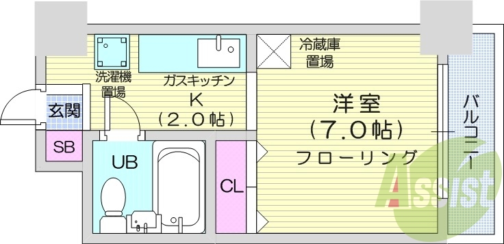 1K、都市ガス、収納、バルコニー、モニターホン、南西向き