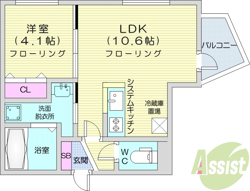 1LDK、エアコン、都市ガス、ネット無料
