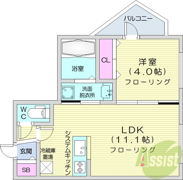 1LDK、エアコン、都市ガス、ネット無料