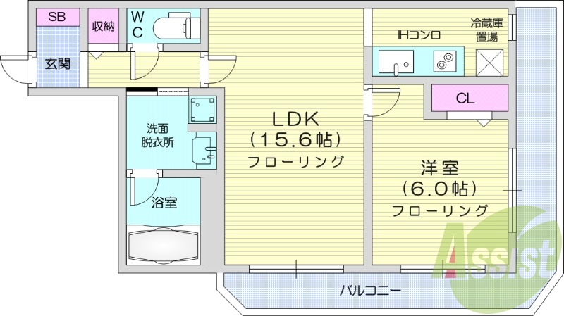 1LDK、オートロック、オール電化、システムキッチン